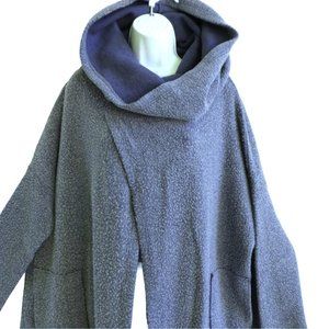 Free People FP Beach Blue Fleecy Oversized Split Poncho Cape Funnel Cowl Neck S